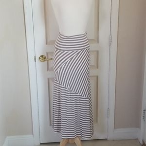 Taupe & White Striped Maxi Skirt